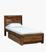 Sougur Sheesham Wood Single Bed with Drawer Storage (Rustic Teak Finish) - Image 4