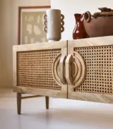 Syna Solid Mango Wood and Rattan Floor Standing TV Unit (Natural Finish) - Image 3