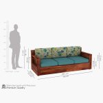 Marriott Wooden Sofa Set (Honey Teal Aqua Marine) - Image 5