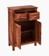Clovid Sheesham Wood Cabinet with Two Drawers (Honey Finish) - Image 5