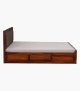Dyjon Sheesham Wood Queen Size Bed with Box Storage (Honey Oak Finish) - Image 5