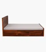 Chez Sheesham Wood Queen Size Bed with Box Storage (Honey Oak Finish) - Image 5