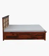 Adolf Sheesham Wood Queen Size Bed with Box Storage (Honey Oak Finish) - Image 5