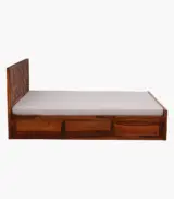 Bairon Sheesham Wood Queen Size Bed with Box Storage (Honey Oak Finish) - Image 4