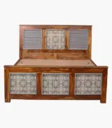Jelice Sheesham Wood Queen Size Bed with Box Storage (Honey Oak Finish) - Image 4