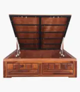 Woodrows Sheesham Wood Queen Size Bed with Hydraulic Box storage (Honey Finish) - Image 4