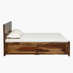 Turin Sheesham Wood Queen Size Bed In Provincial Teak Finish With Hydraulic - Image 5