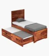 Geary Sheesham Wood Single Bed with Trundle Bed with Drawer Storage (Honey Finish) - Image 5