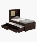 Enova Sheesham Wood Single Bed with Trundle Bed with Drawer Storage (Walnut Finish) - Image 5