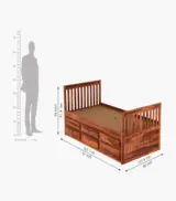 Pelar Sheesham Wood Single Bed with Trundle Bed with Drawer Storage (Honey Finish) - Image 5