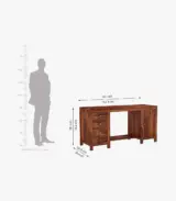 Bransom Sheesham Wood Computer Table with Four Drawers and Cabinet (Honey Finish) - Image 5