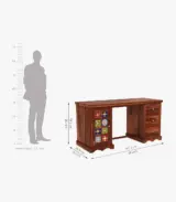 Roko Sheesham Wood Computer Table with Three Drawers and Cabinet (Honey Finish) - Image 5
