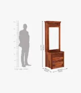 Arolph Sheesham Wood Dressing Table with Storage Cushioned Seating Stool (Honey Finish) - Image 5