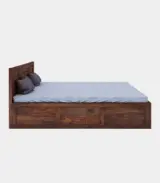 Arcamia Sheesham Wood Queen Size Bed with Drawer Storage (Teak Finish) - Image 4