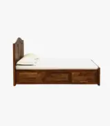 Malfia Sheesham Wood Queen Size Bed with Box Storage (Provincial Teak Finish) - Image 5