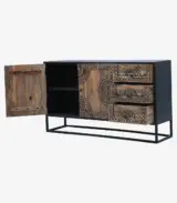 Jeidra Solid Mango Wood with Metal Frame Sideboard and Cabinet (Brown Finish) - Image 5