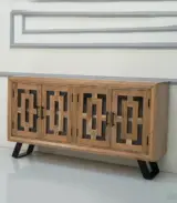 Zylo Sheesham Wood Cabinet with 4 Doors (Natural Finish) - Image 5
