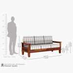 Quartz Printed Fabric Wooden Sofa Set (Honey Cream Checkered) - Image 5