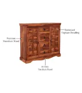 Embross Sheesham Wood Sideboard and Cabinet (Honey Finish) - Image 6