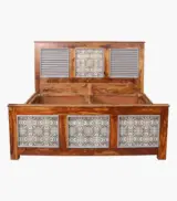 Jelice Sheesham Wood Queen Size Bed with Box Storage (Honey Oak Finish) - Image 5