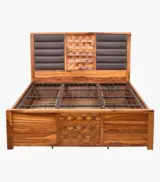 Huolk Sheesham Wood Queen Size Bed with Hydraulic Box Storage (Honey Finish) - Image 6