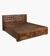 Woodrows Sheesham Wood Queen Size Bed with Box storage (Honey Finish) - Image 6