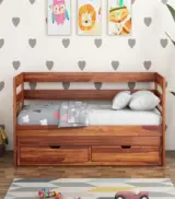 Slumbet Sheesham Wood Single Bed with Trundle Bed with Drawer Storage (Honey Finish) - Image 6