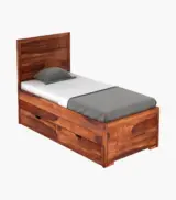 Geary Sheesham Wood Single Bed with Trundle Bed with Drawer Storage (Honey Finish) - Image 6