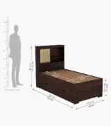Enova Sheesham Wood Single Bed with Trundle Bed with Drawer Storage (Walnut Finish) - Image 6