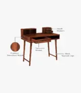 Lyntain Sheesham Wood Computer Table with Table-Top Open and Drawer Storage (Honey Finish) - Image 6