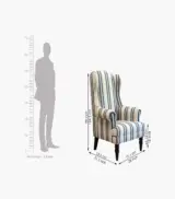 Dinon Mango Wood Frame with Cushioned Velvet Seating Lounge Chair (Blue Stripe with Walnut Finish) - Image 6