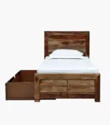 Sougur Sheesham Wood Single Bed with Drawer Storage (Rustic Teak Finish) - Image 6