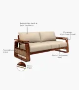 Medic Sheesham Wood Sofa Set with 3+1+1 Seating Cane and Brass Detailing (Honey Finish) - Image 6