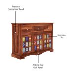 Roko Sheesham Wood Storage Cabinet Sideboard With Three Drawers - Image 6