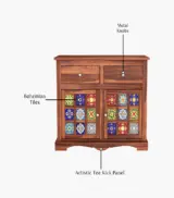 Roko Sheesham Wood Sideboard and Cabinet with Two Drawers (Honey Finish) - Image 6