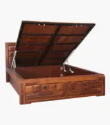 Woodrows Sheesham Wood Queen Size Bed with Hydraulic Box storage (Honey Finish) - Image 6