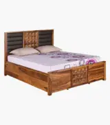 Huolk Sheesham Wood Queen Size Bed with Hydraulic Box Storage (Honey Finish) - Image 7