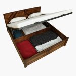 Turin Sheesham Wood Queen Size Bed In Provincial Teak Finish With Hydraulic - Image 7