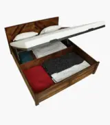 Furion Sheesham Wood Queen Size Bed with Hydraulic Box Storage (Provincial Teak Finish) - Image 7