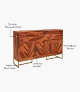 Jelt Sheesham Wood Sideboard and Cabinet (Honey Finish) - Image 7