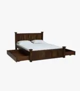Lordenzo Sheesham Wood Queen Size Bed with Drawer Storage (Teak Finish) - Image 7