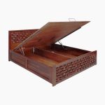 Jolieta Sheesham Wood Queen Size Bed with Hydraulic Box Storage (Honey Finish) - Image 7