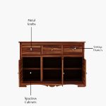 Roko Sheesham Wood Storage Cabinet Sideboard With Three Drawers - Image 7