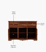 Roko Sheesham Wood Sideboard and Cabinet with Three Drawers (Honey Finish) - Image 7