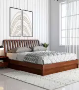 Purely Sheesham Wood King Size Beds with Box Storage (Honey Oak Finish)
