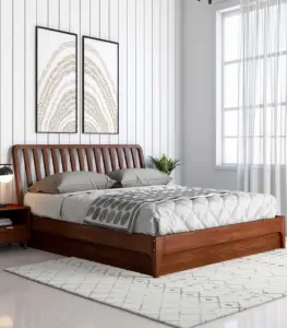 Purely Sheesham Wood King Size Beds with Box Storage (Honey Oak Finish)