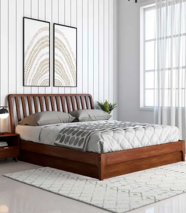 Purely Sheesham Wood King Size Beds with Box Storage (Honey Oak Finish)
