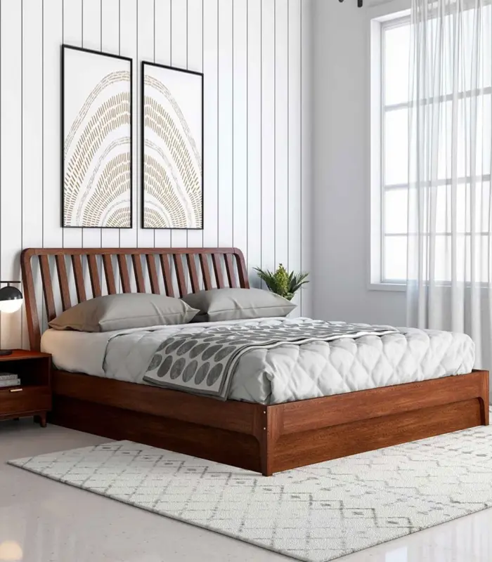 Purely Sheesham Wood King Size Beds with Box Storage (Honey Oak Finish)