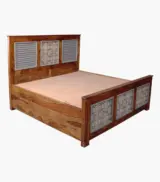 Jelice Sheesham Wood Queen Size Bed with Box Storage (Honey Oak Finish) - Image 7