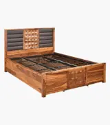 Huolk Sheesham Wood Queen Size Bed with Hydraulic Box Storage (Honey Finish) - Image 8